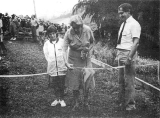 Lady Blundell cuts the gold ribbon across the Walkway track